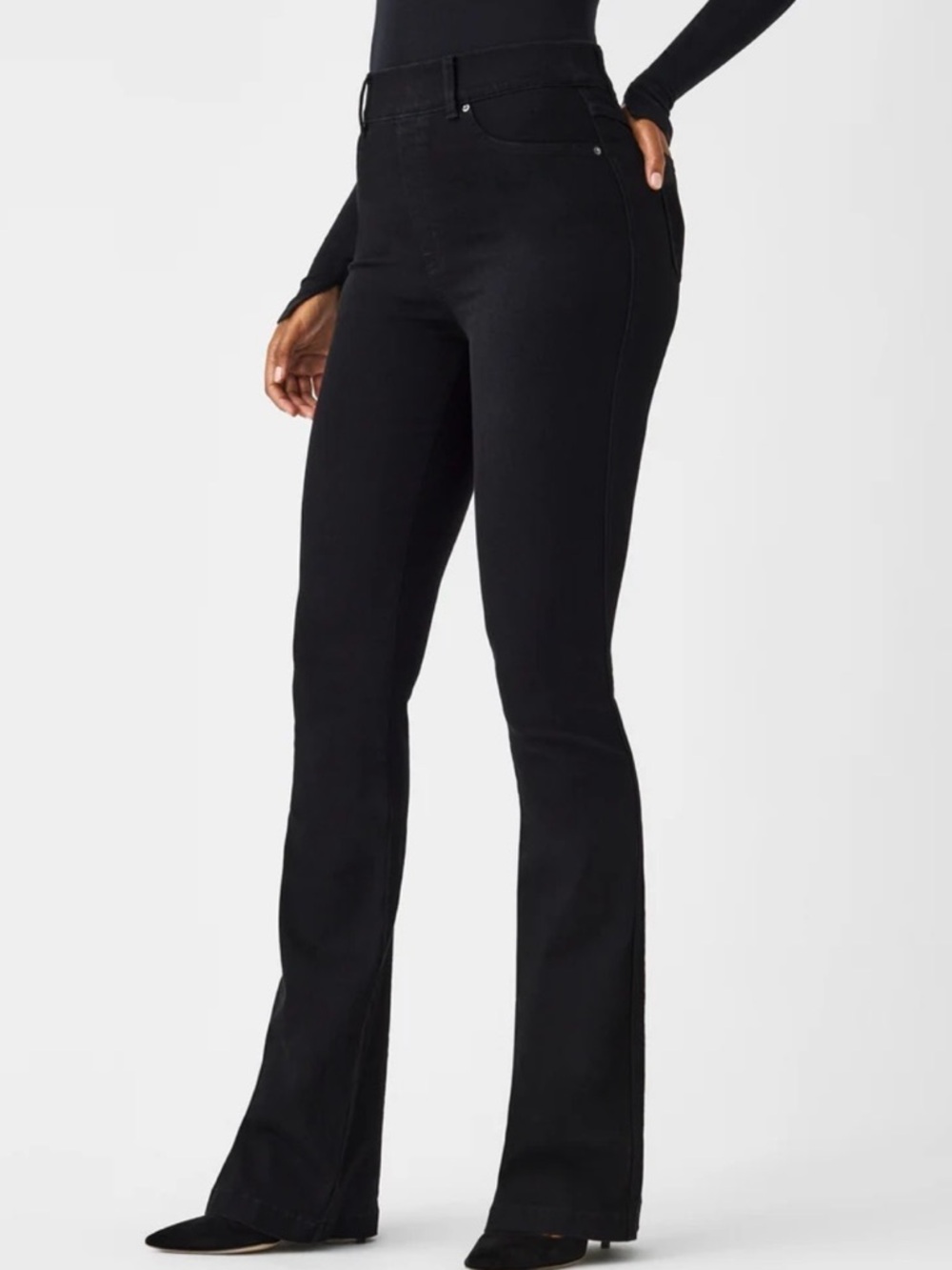 SPANX EveryWear High-Rise Flare Jeans in Black sz S #FF